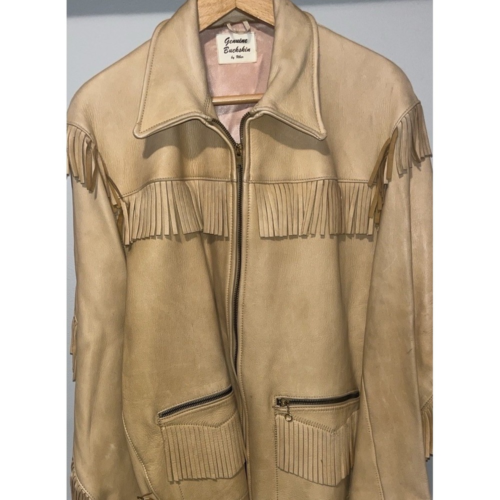 Vintage Uber Genuine Buckskin Scout Jacket Mens 44 Fringe Deerskin Western Coat
